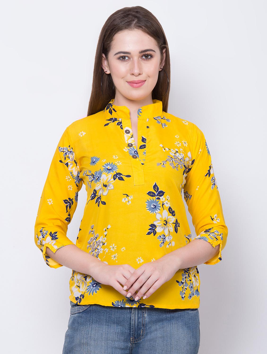 mandarin neck floral top - 16649560 - Zoom Image - 2