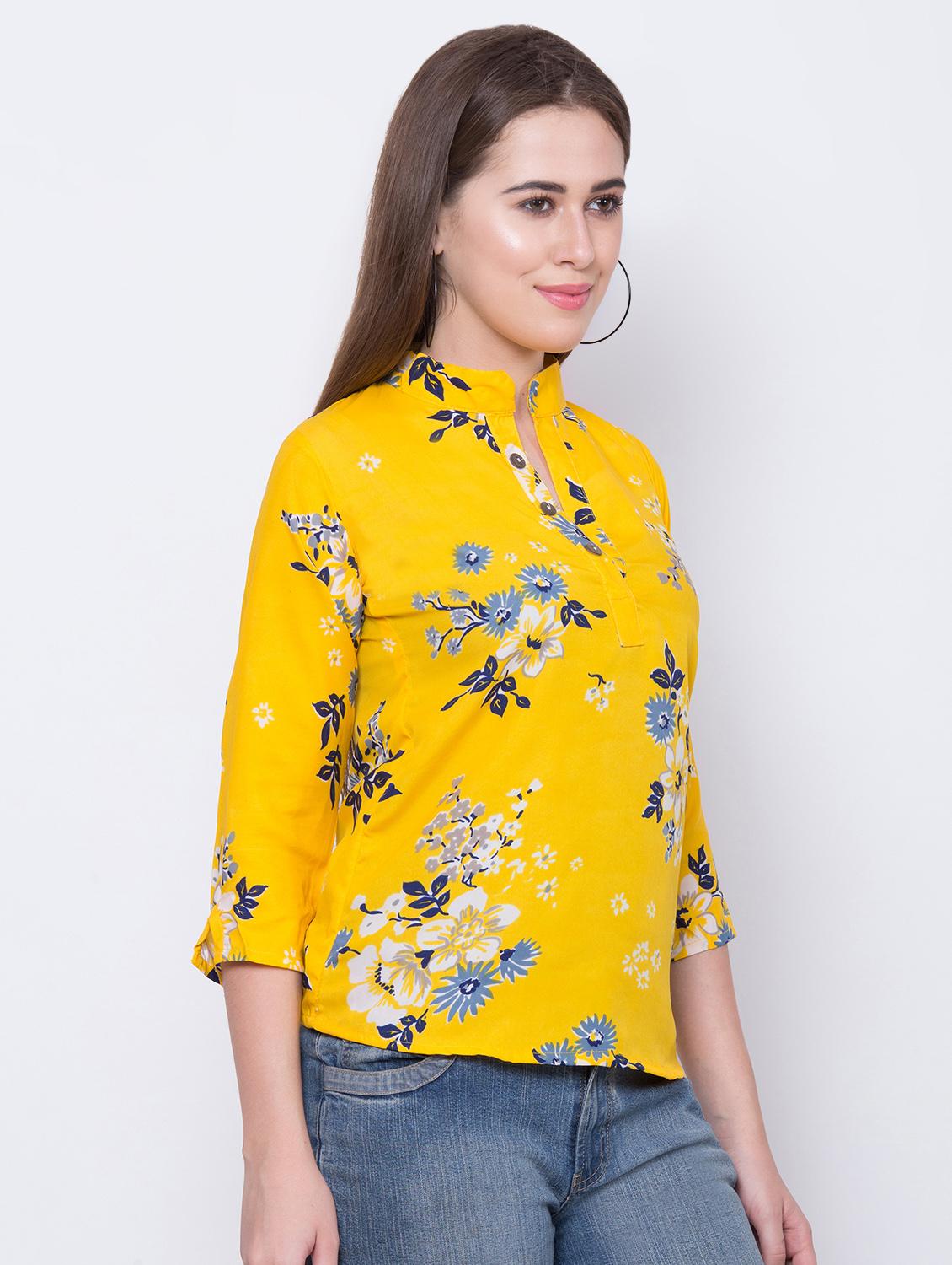 mandarin neck floral top - 16649560 - Zoom Image - 3