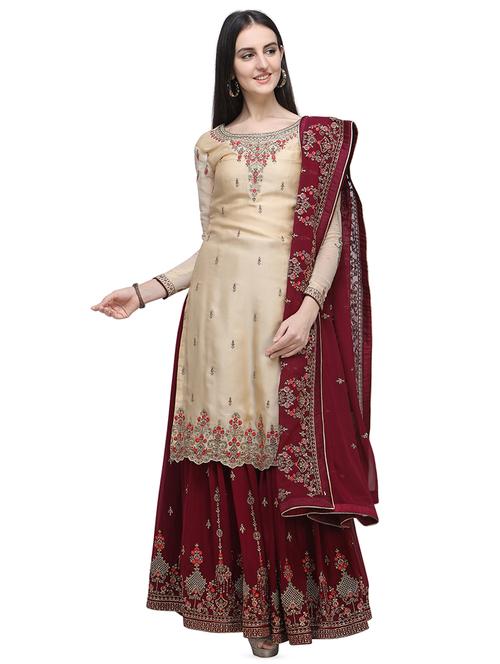 embroidered semi-stitched suit - 16649624 - Standard Image - 1