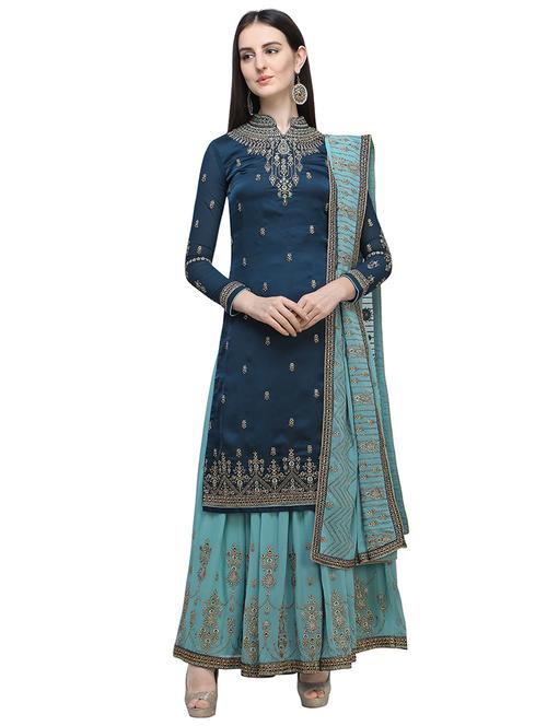 embroidered semi-stitched suit - 16649629 - Standard Image - 1