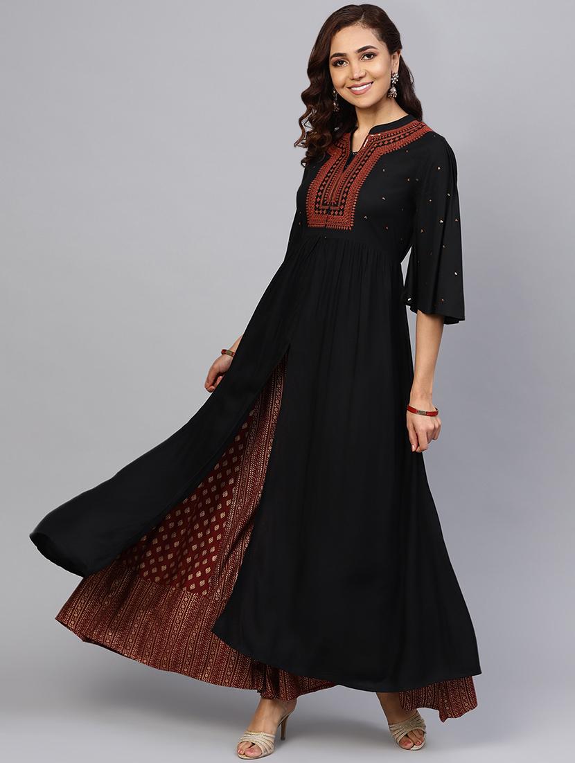 yoke embroidered kurta palazzo set - 16649930 - Zoom Image - 2