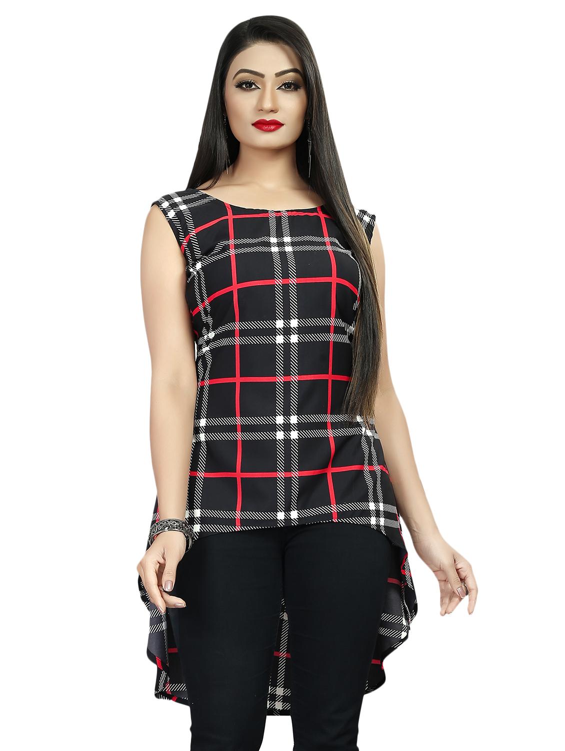 boat neck checkered high low tunic - 16650823 - Zoom Image - 1