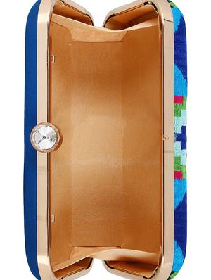 blue faux silk box clutch - 16651078 - Standard Image - 3