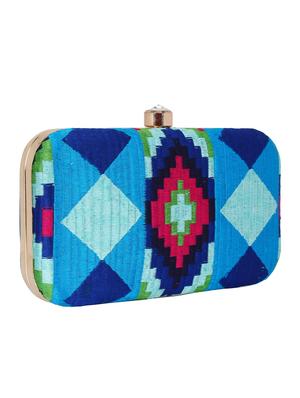 blue faux silk box clutch - 16651078 - Standard Image - 4