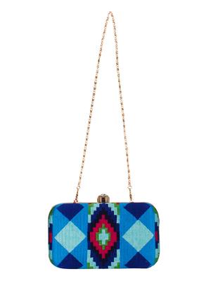 blue faux silk box clutch - 16651078 - Standard Image - 5