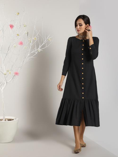 solid a-line ethnic dress - 16651271 - Standard Image - 1