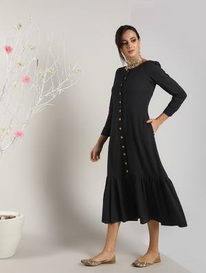 solid a-line ethnic dress - 16651271 - Standard Image - 2