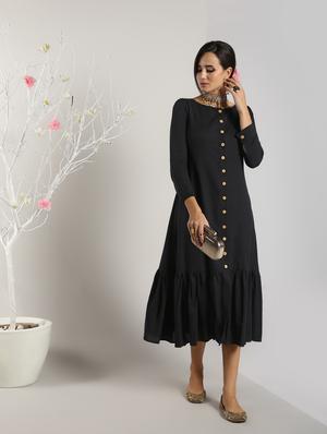 solid a-line ethnic dress - 16651271 - Standard Image - 3