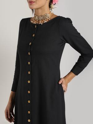 solid a-line ethnic dress - 16651271 - Standard Image - 5