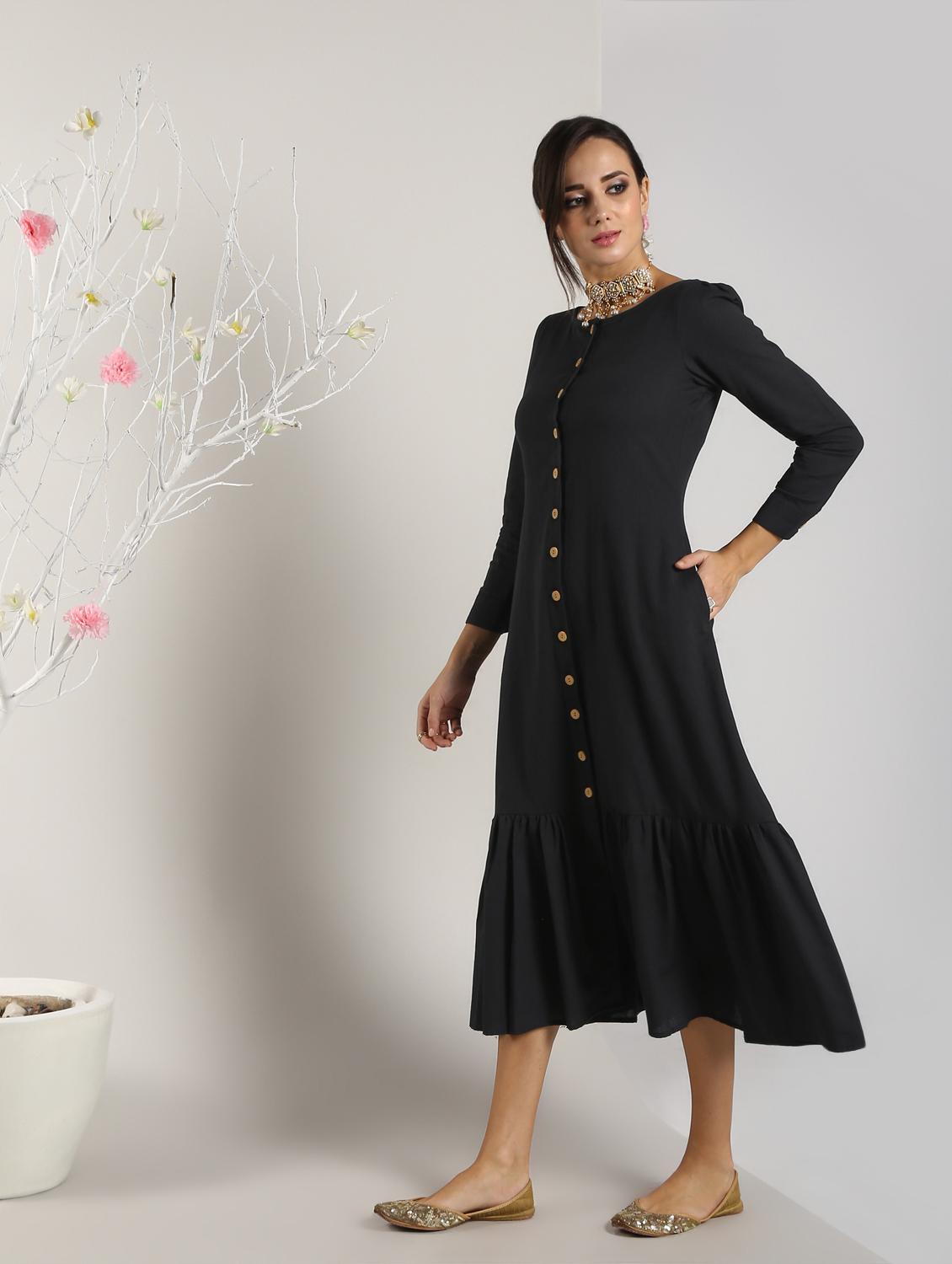 solid a-line ethnic dress - 16651271 - Zoom Image - 2