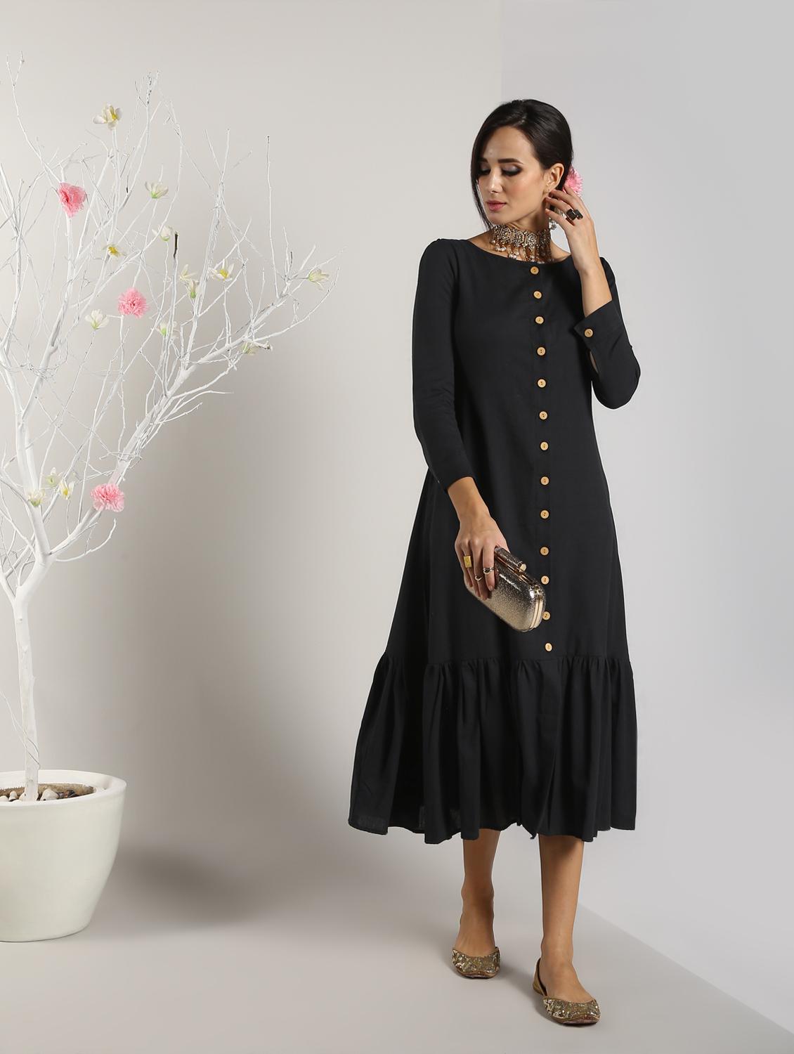 solid a-line ethnic dress - 16651271 - Zoom Image - 3