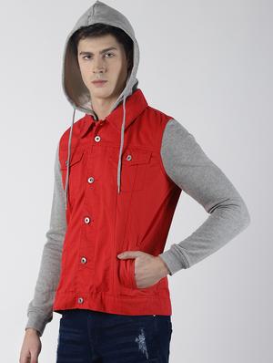 red color block denim jacket - 16653074 - Standard Image - 2