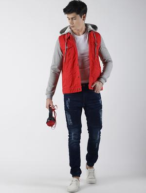red color block denim jacket - 16653074 - Standard Image - 4