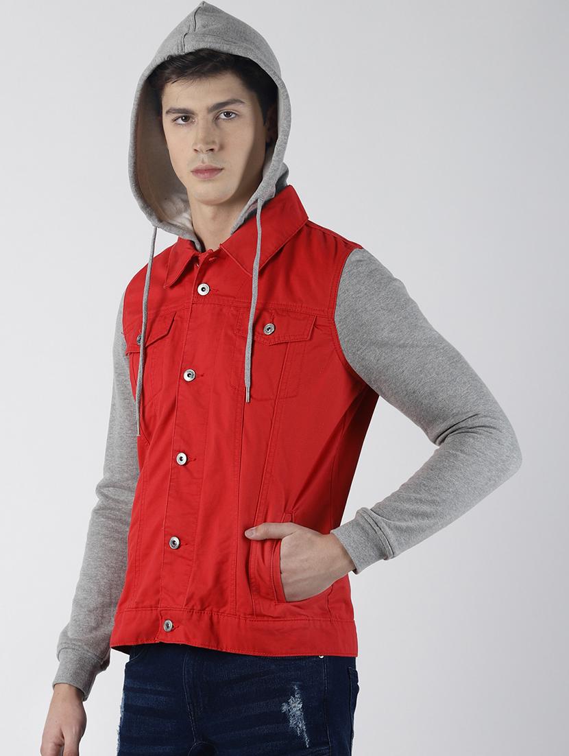 red color block denim jacket - 16653074 - Zoom Image - 2
