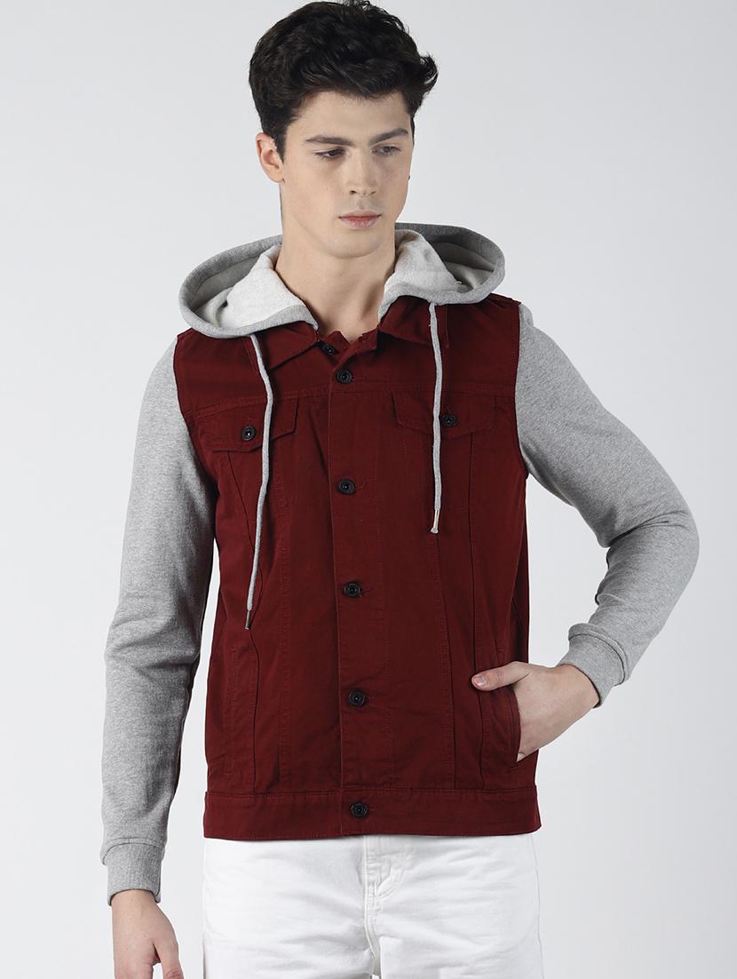 maroon color block jacket - 16653077 - Zoom Image - 1