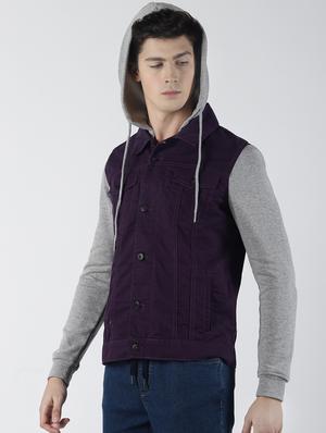 purple color block denim jacket - 16653079 - Standard Image - 2