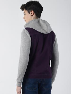 purple color block denim jacket - 16653079 - Standard Image - 3