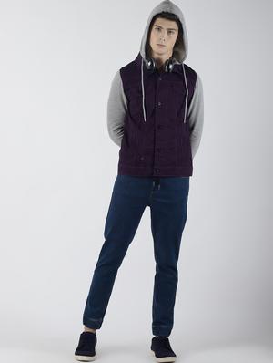purple color block denim jacket - 16653079 - Standard Image - 4