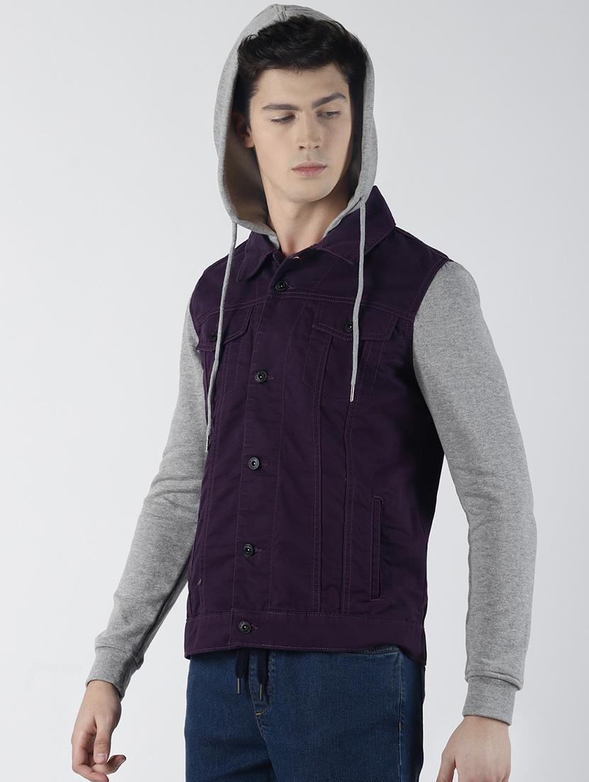 purple color block denim jacket - 16653079 - Zoom Image - 2