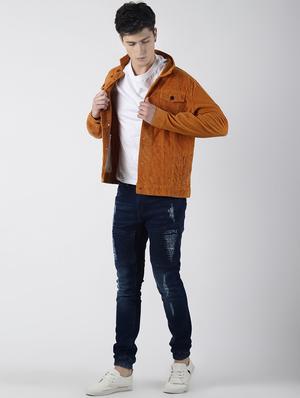 brown solid corduroy jacket - 16653082 - Standard Image - 4
