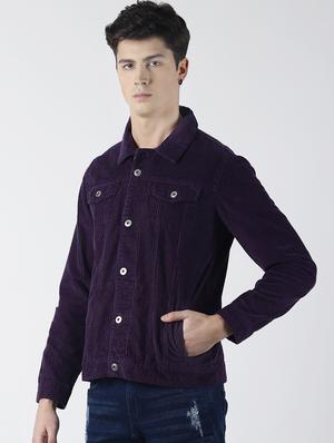 purple solid corduroy casual jacket - 16653083 - Standard Image - 2