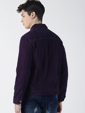 purple solid corduroy casual jacket - 16653083 - Standard Image - 3