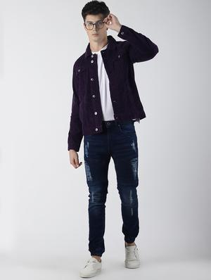 purple solid corduroy casual jacket - 16653083 - Standard Image - 4