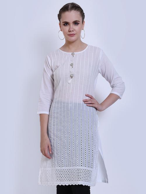 schiffli work straight kurta - 16653777 - Standard Image - 1