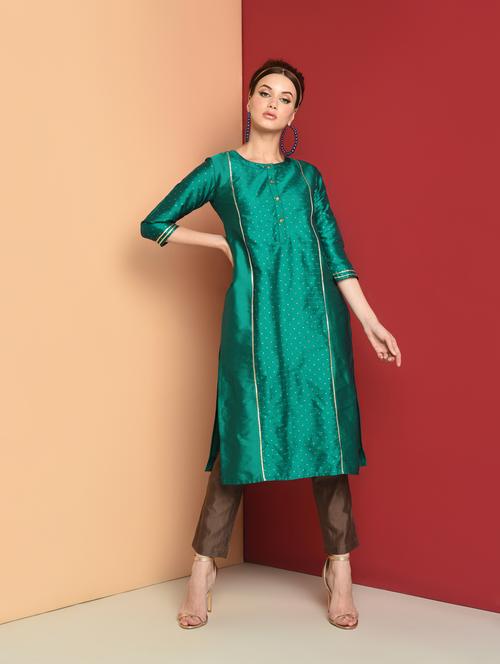 solid silk straight kurta - 16654273 - Standard Image - 1