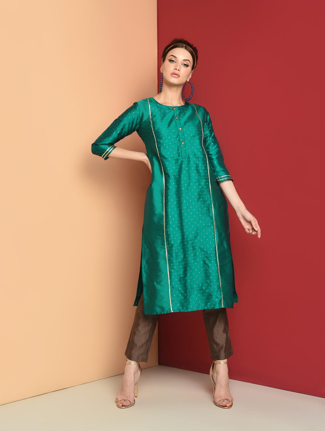 solid silk straight kurta - 16654273 - Zoom Image - 1