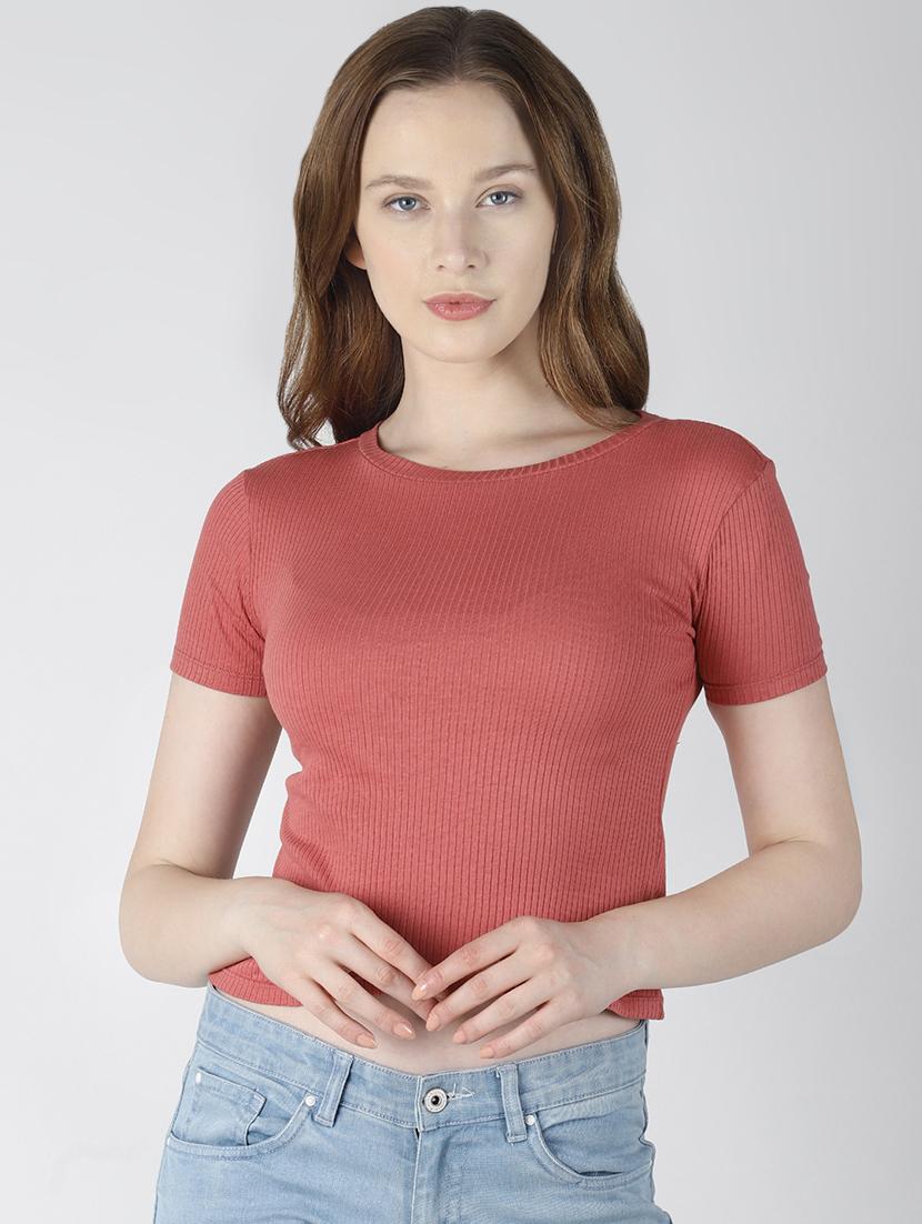 round neck solid crop tee - 16654614 - Zoom Image - 1