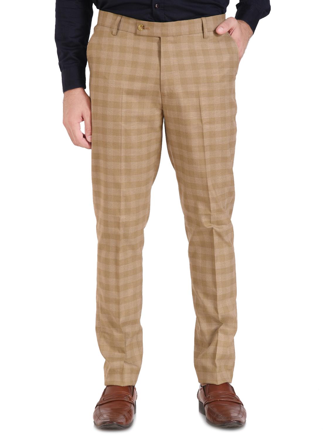 beige checkered flat front formal trouser - 16654687 - Zoom Image - 1