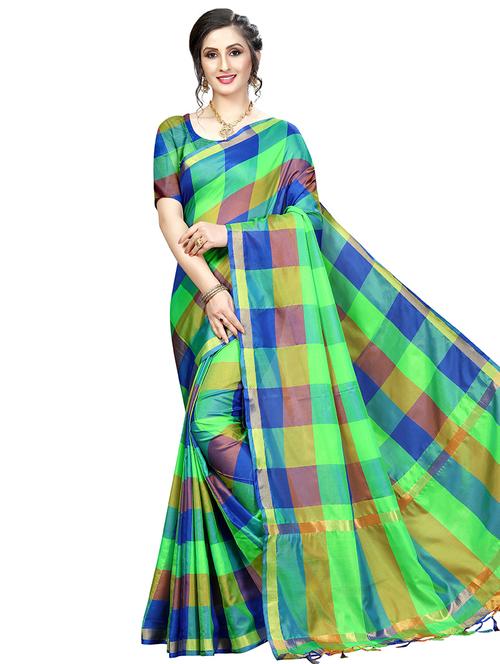 checkered banarasi saree with blouse - 16656018 - Very Small Image - 1