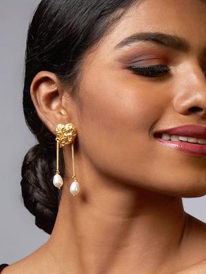 gold brass drop earring - 16656283 - Standard Image - 2