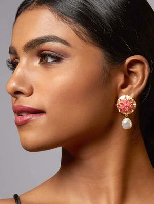 pink brass drop earring - 16656286 - Standard Image - 2