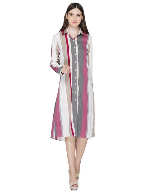 long sleeved striped a-line dress - 16656309 - Standard Image - 1