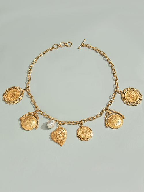 gold brass long necklace - 16656311 - Standard Image - 1