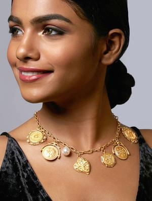 gold brass long necklace - 16656311 - Standard Image - 2