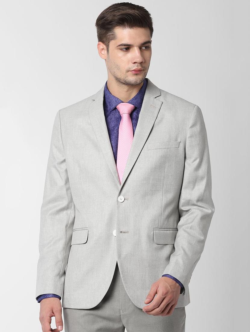 grey solid single breasted casual blazer - 16656448 - Zoom Image - 1