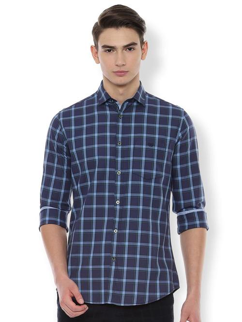 navy blue checkered casual shirt - 16656465 - Standard Image - 1
