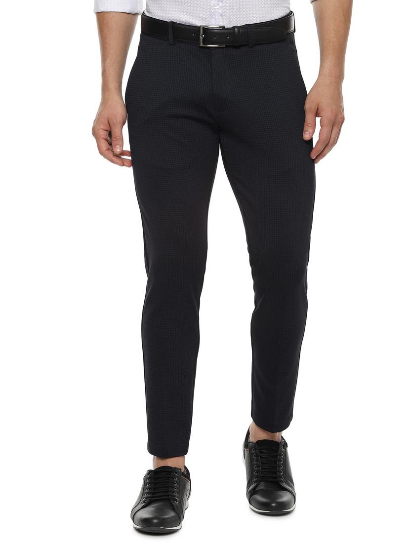 navy blue checkered flat front casual trouser - 16656490 - Zoom Image - 1