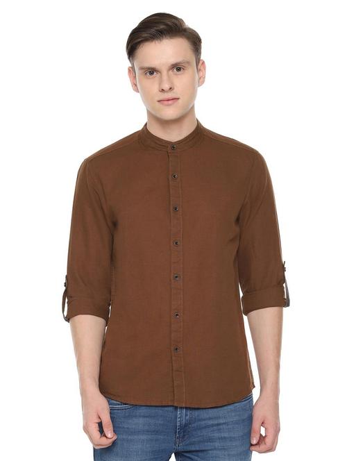 brown solid casual shirt - 16657005 - Standard Image - 1