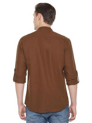 brown solid casual shirt - 16657005 - Standard Image - 2