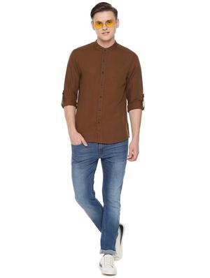 brown solid casual shirt - 16657005 - Standard Image - 3