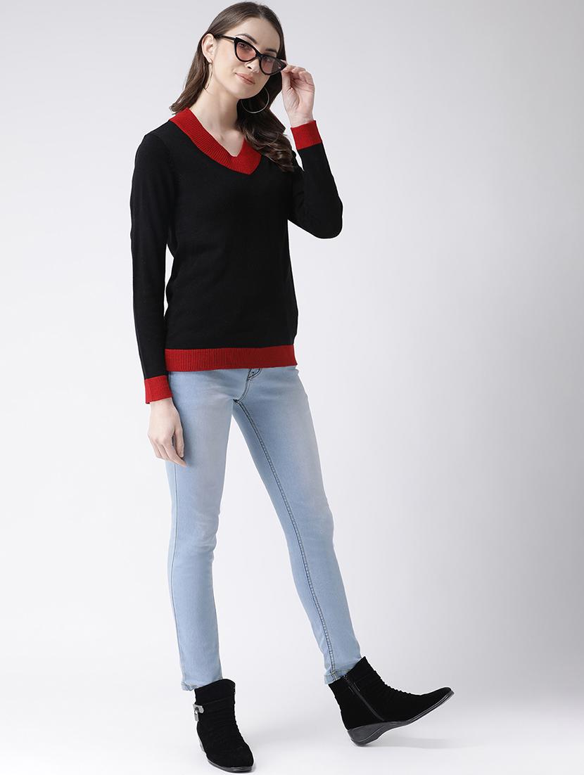 contrast detail v-neck pullover - 16657505 - Zoom Image - 1