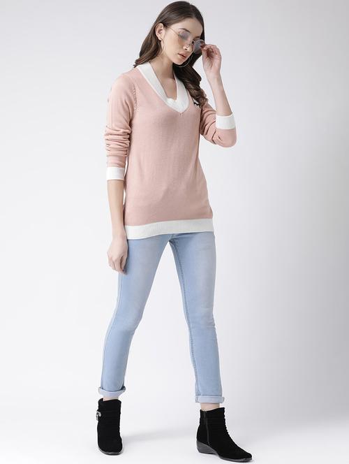 contrast detail v-neck pullover - 16657506 - Standard Image - 1