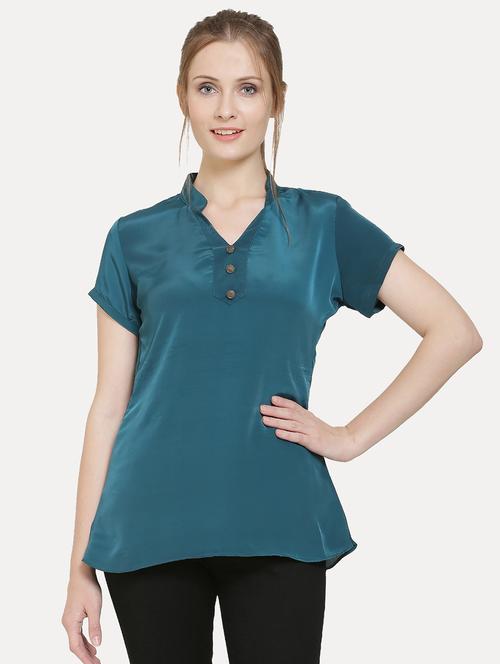 mandarin neck solid top - 16657578 - Standard Image - 1