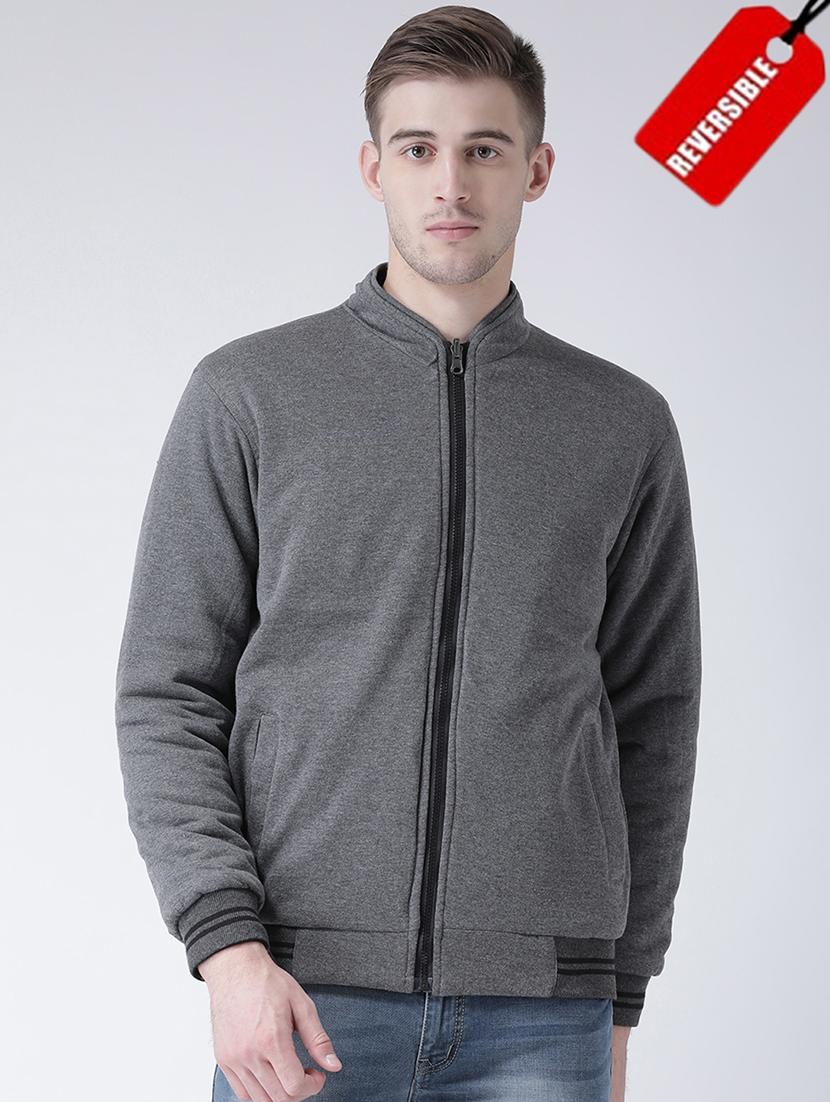 grey solid reversible casual jacket - 16657680 - Zoom Image - 1