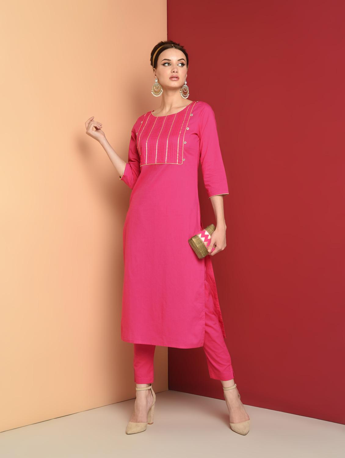 gota patti straight kurta with pant set - 16657900 - Zoom Image - 1