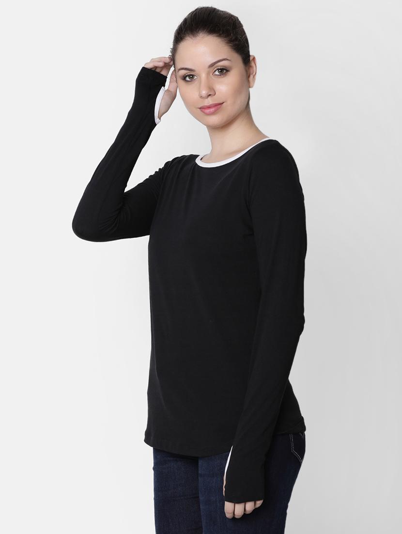 boat neck thumb-hole sleeved tee - 16658021 - Zoom Image - 2